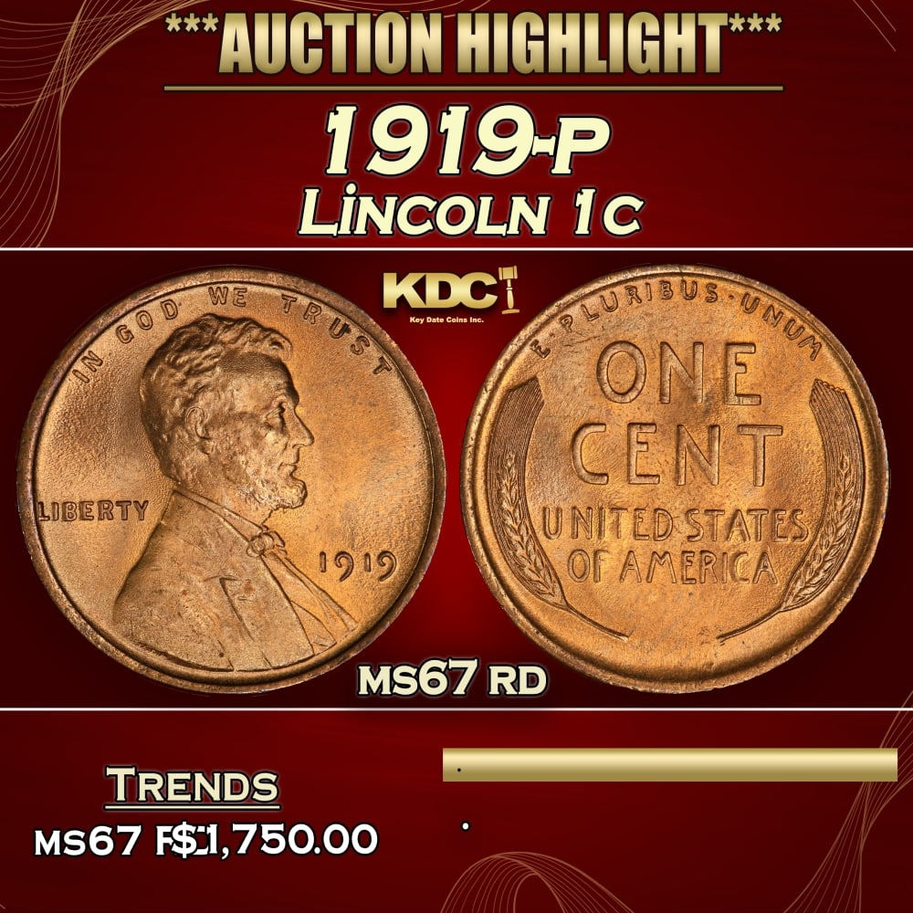 1919-p Lincoln Cent 1c ms67 rd SEGS: 1919-p Lincoln Cent 1c ms67 rd SEGS. 0
