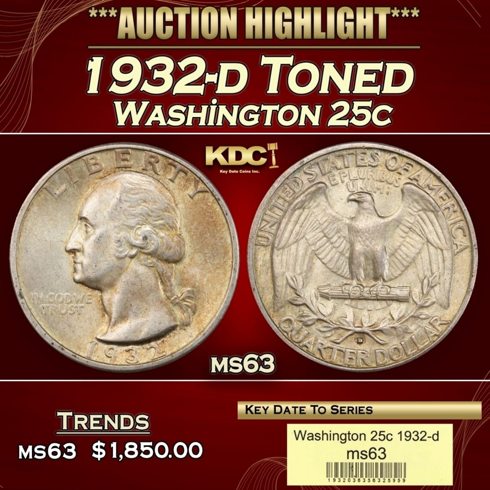 1932-d Washington Quarter Toned 25c ms63 USCG (1 of 4)