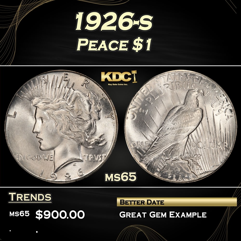 1926-s Peace Dollar $1 Grades ms65 (1 of 3)