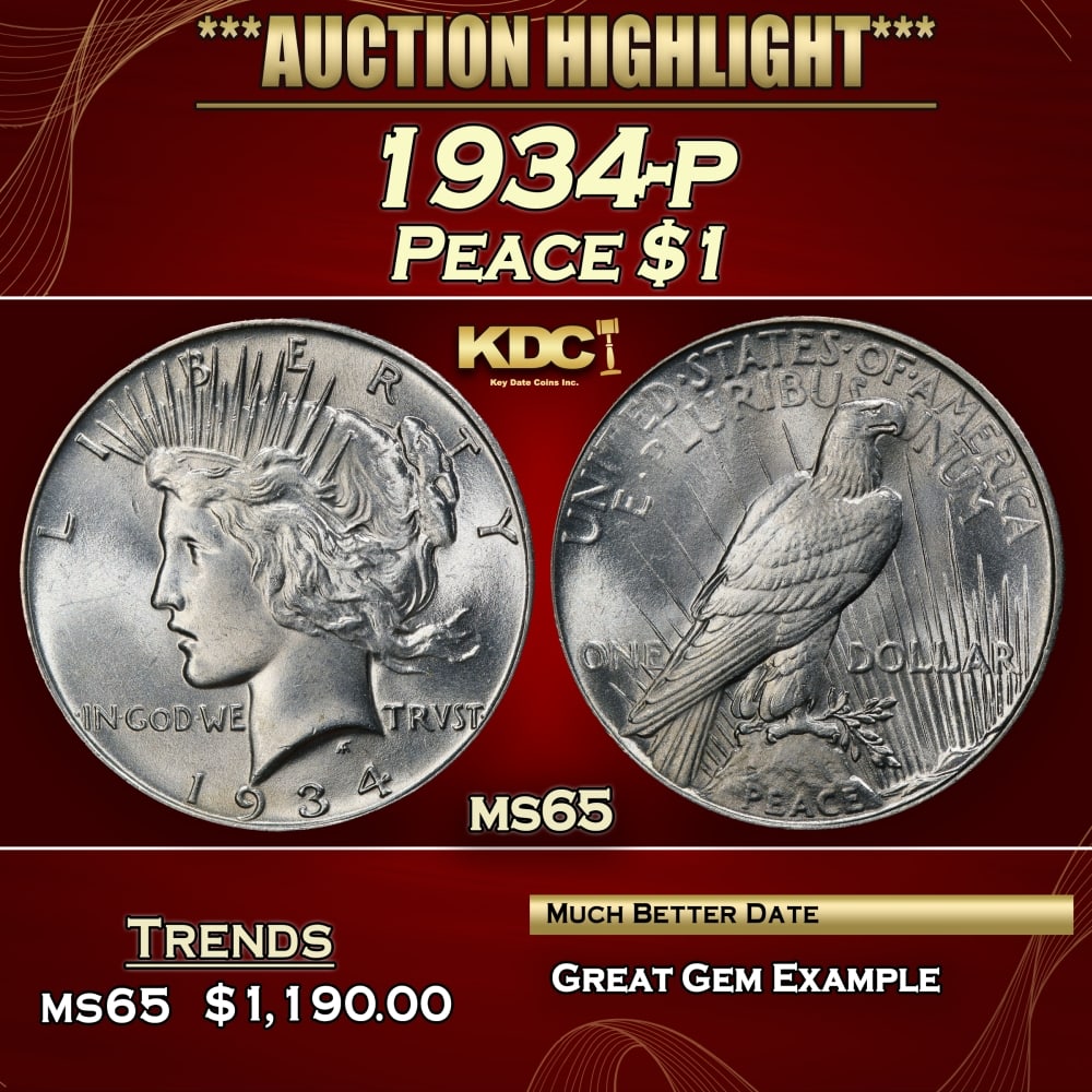 1934-p Peace Dollar $1 Grades ms65 (1 of 3)
