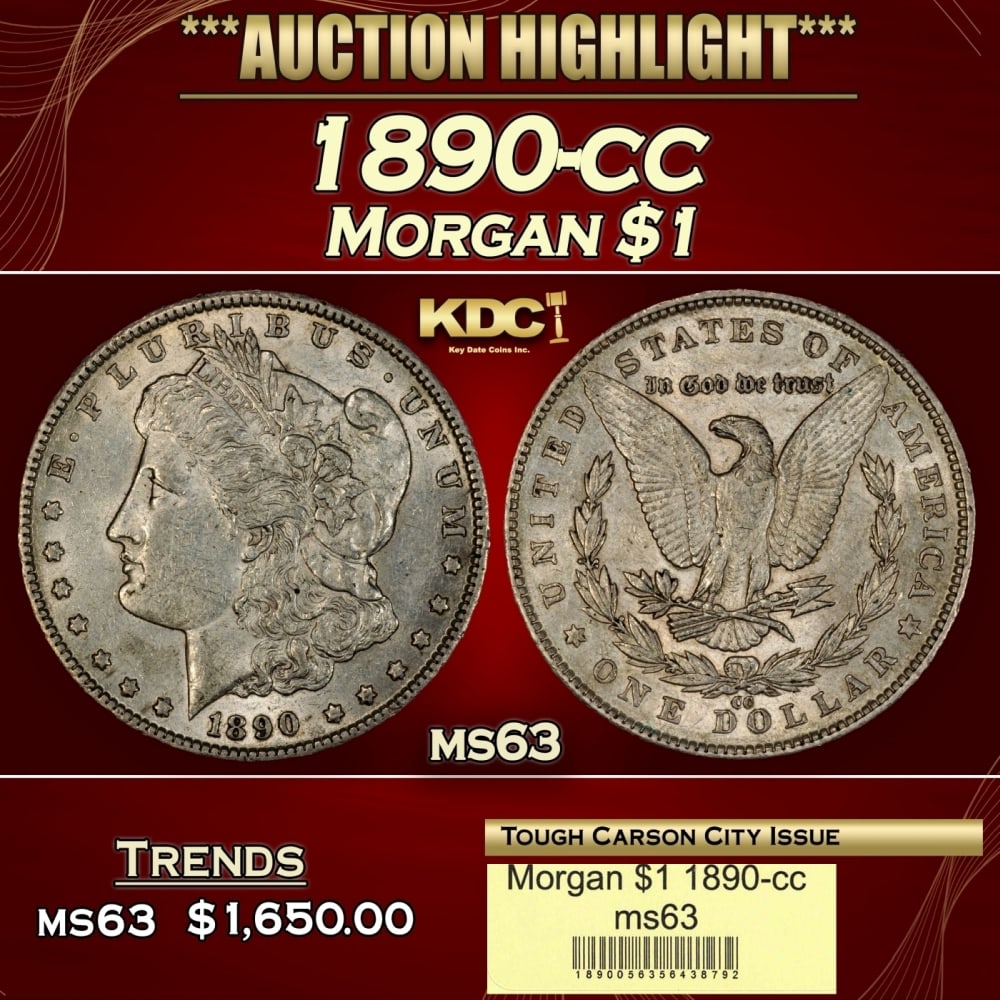 1890-cc Morgan Dollar $1 ms63 USCG: 1890-cc Morgan Dollar $1 ms63 USCG. 0