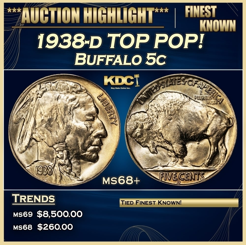 1938-d Buffalo Nickel TOP POP! 5c ms68+ SEGS: 1938-d TOP POP! Buffalo Nickel 5c ms68+ SEGS. 0