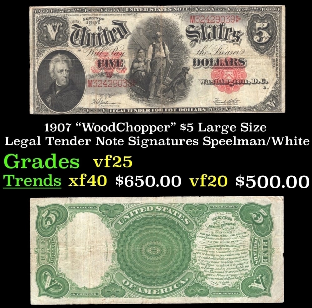 1907 Speelman/White $5 Large Size Legal Tender Note Grades vf+ (1 of 3)