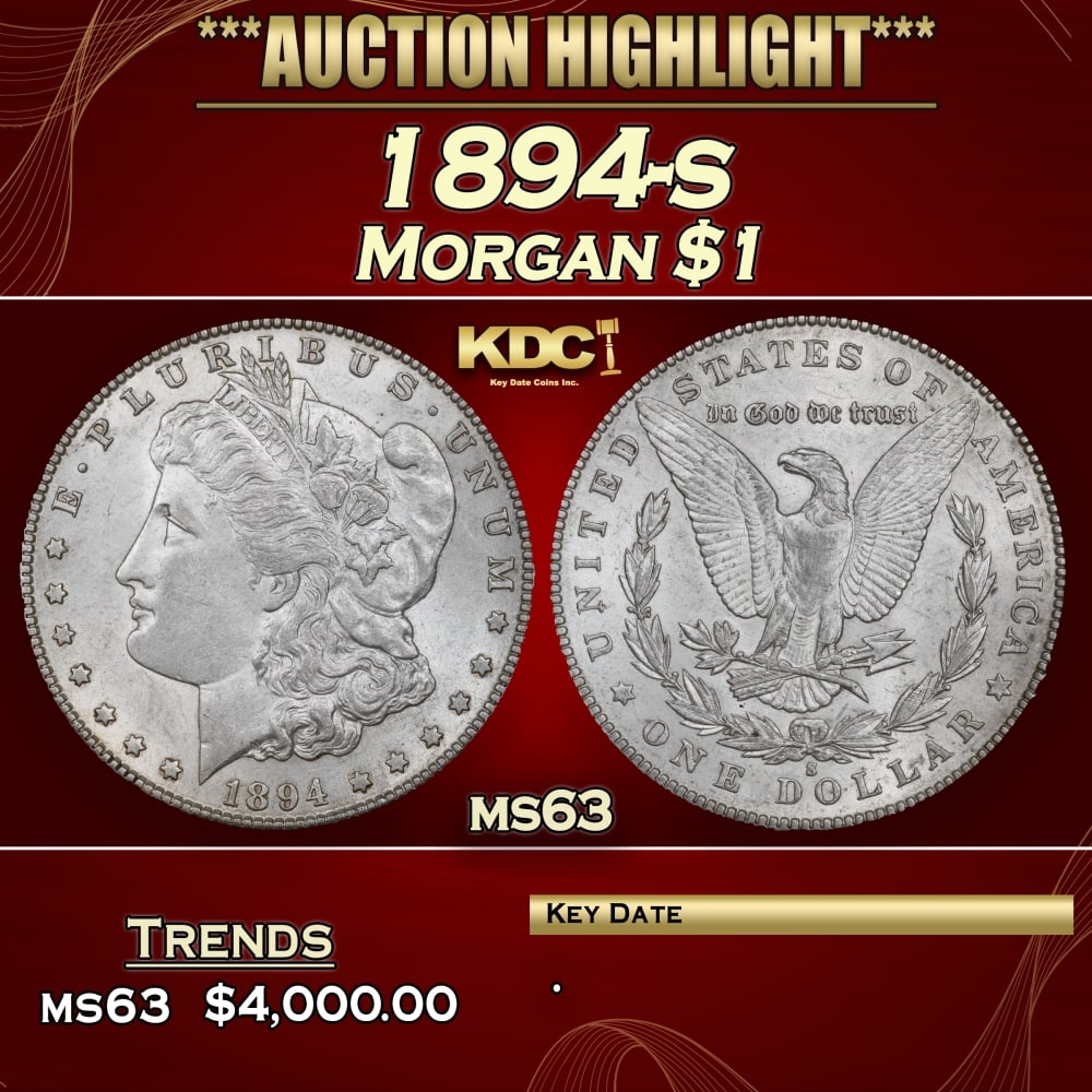 1894-s Morgan Dollar $1 ms63 USCG: 1894-s Morgan Dollar $1 ms63 USCG. 0