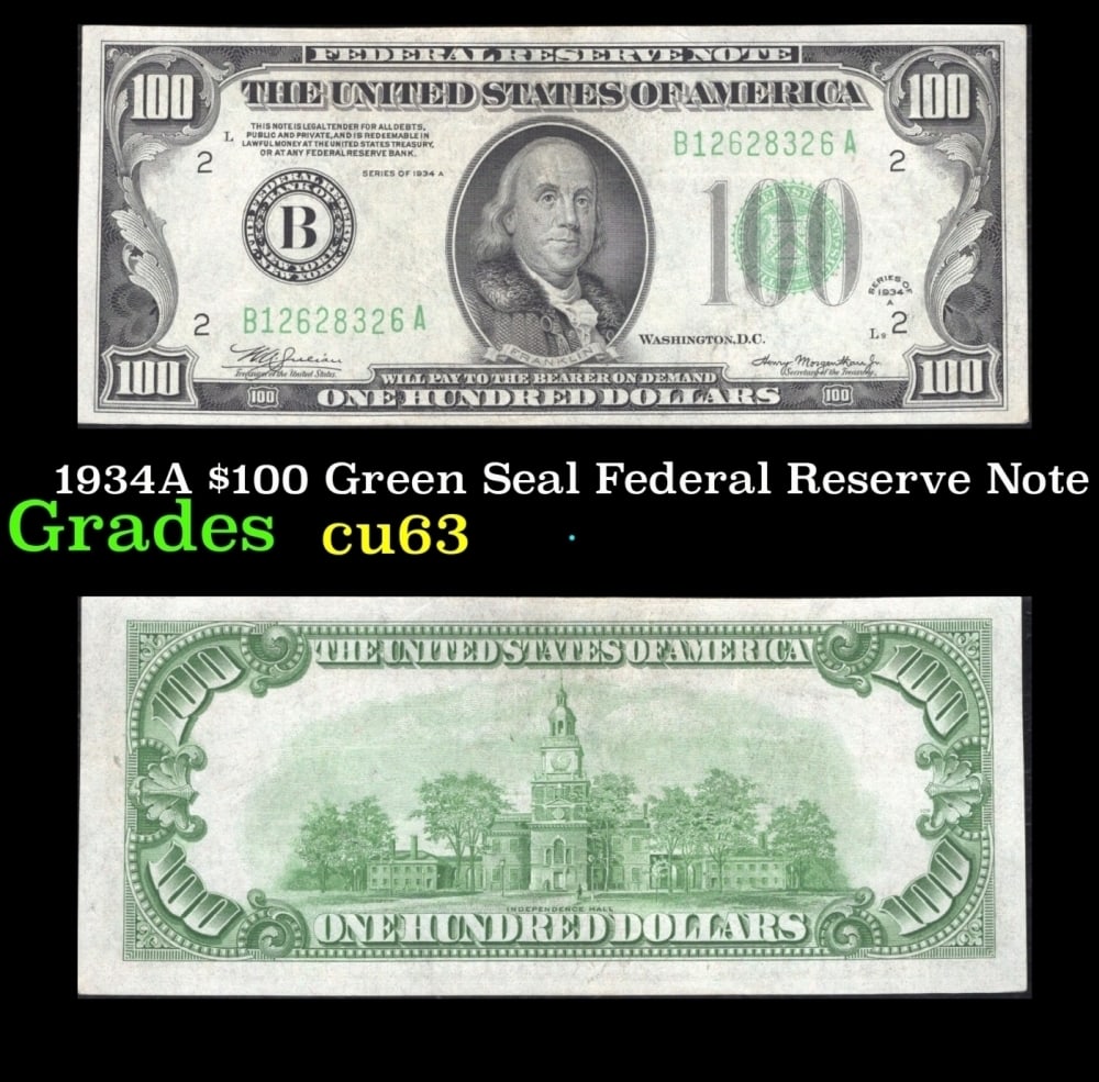 1934A $100 Green Seal Federal Reserve Note Grades Select CU (1 of 3)