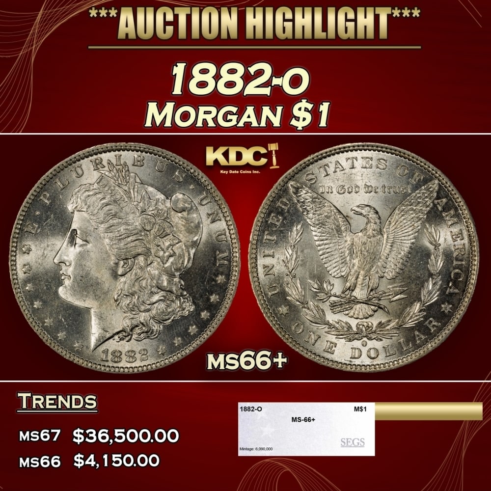 1882-o Morgan Dollar $1 ms66+ SEGS: 1882-o Morgan Dollar $1 ms66+ SEGS. 0
