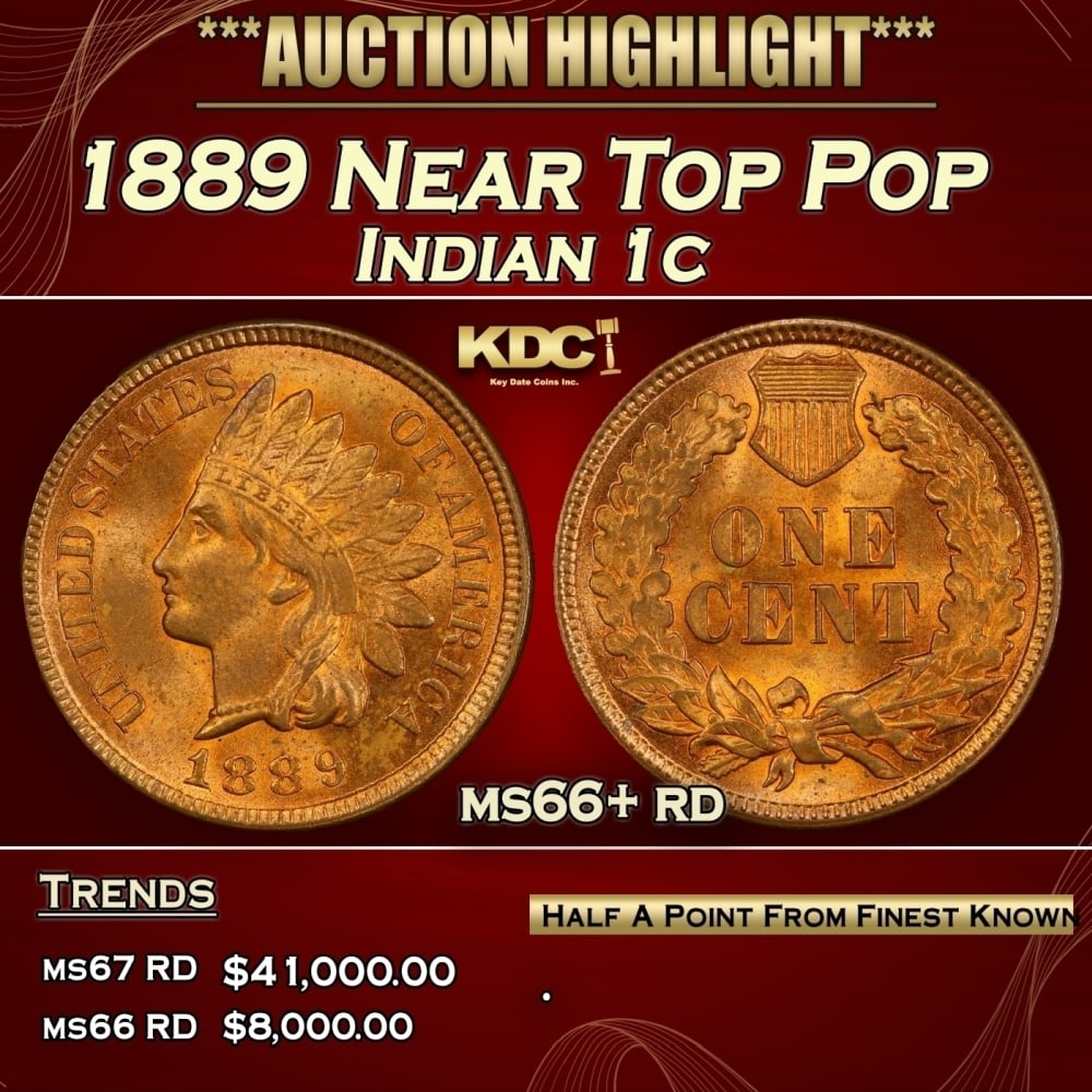 1889 Indian Cent Near Top Pop 1c ms66+ rd SEGS: 1889 Near Top Pop Indian Cent 1c ms66+ rd SEGS. 0