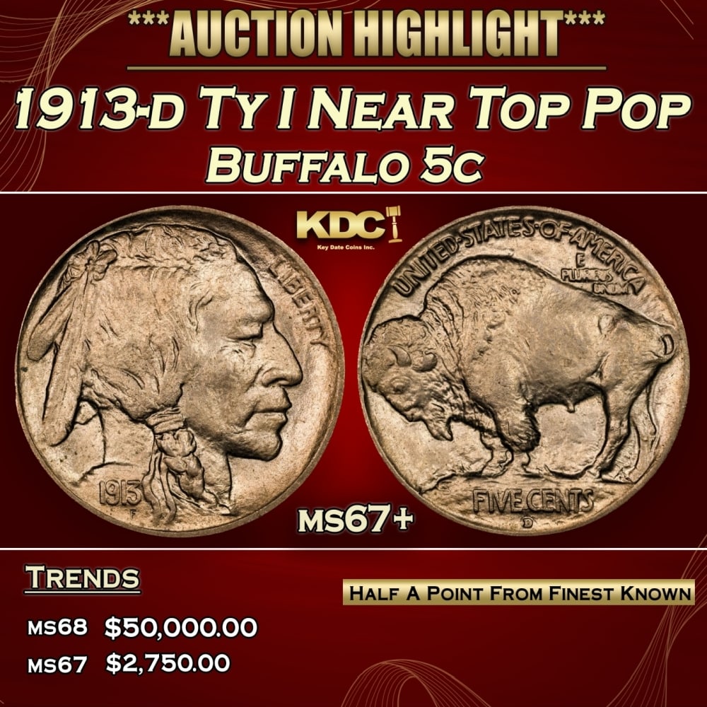 1913-d Ty I Buffalo Nickel Near Top Pop 5c ms67+ SEGS: 1913-d Ty I Near Top Pop Buffalo Nickel 5c ms67+ SEGS. 0