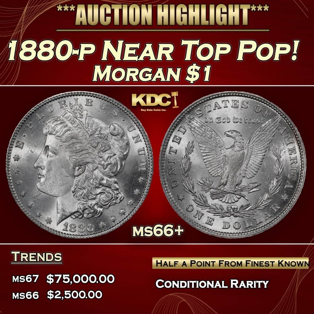 1880-p Morgan Dollar Near Top Pop! $1 ms66+ SEGS: 1880-p Near Top Pop! Morgan Dollar $1 ms66+ SEGS. 0