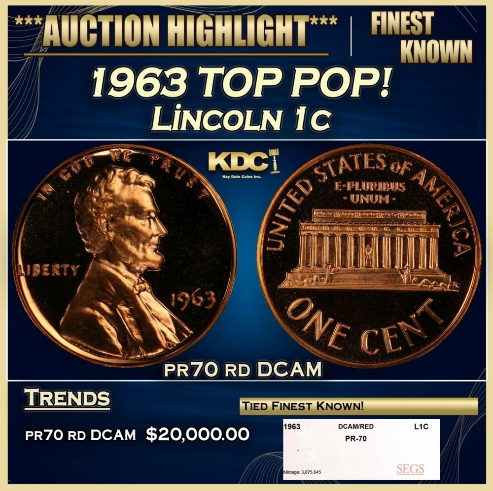 1963 Proof Lincoln Cent TOP POP! 1c pr70 rd DCAM SEGS (1 of 4)