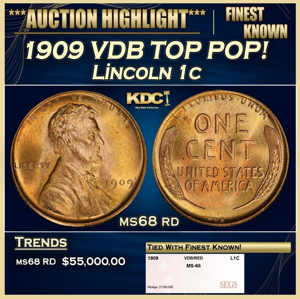 1909 VDB Lincoln Cent TOP POP! 1c ms68 rd SEGS (1 of 4)
