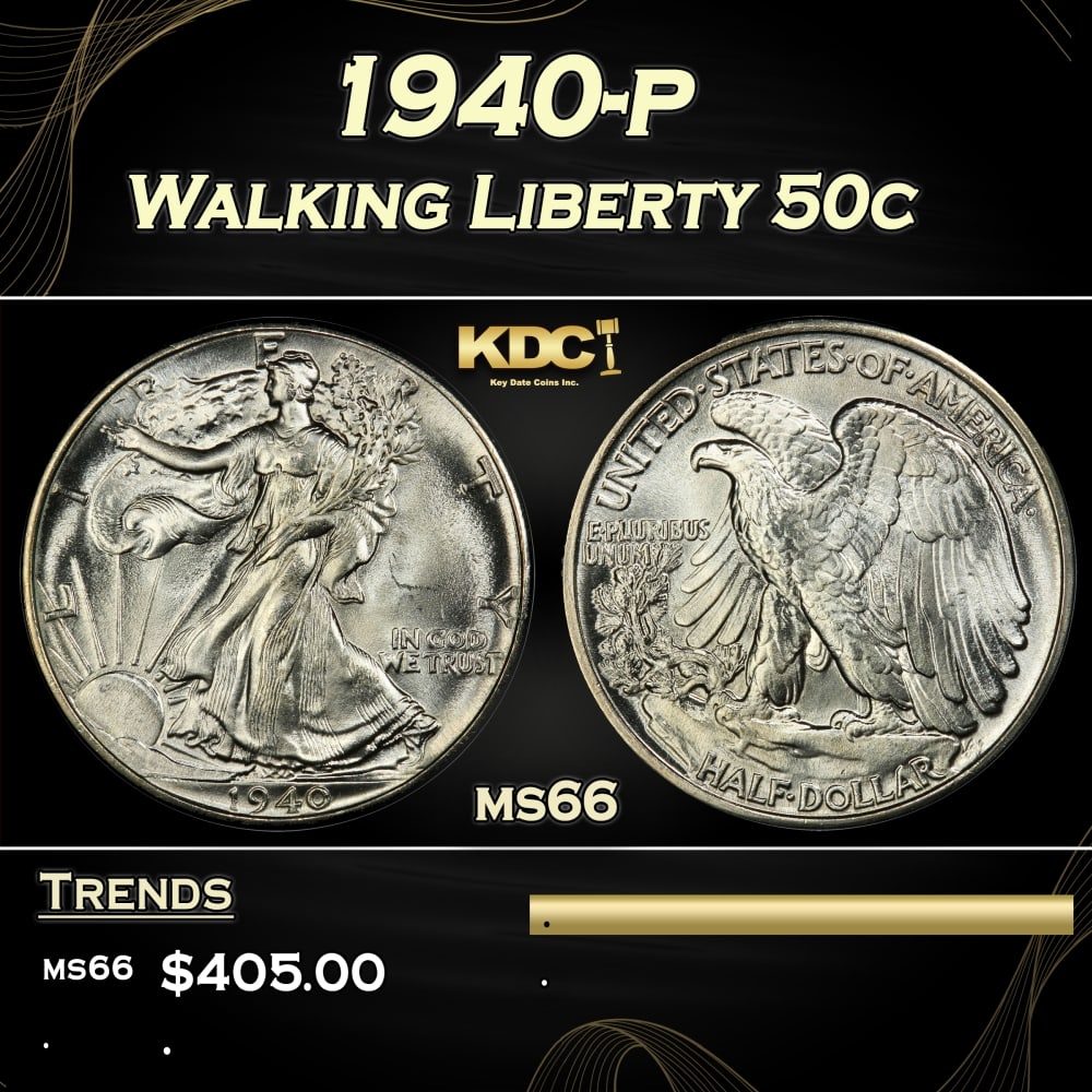 1940-p Walking Liberty Half Dollar 50c Grades ms66 (1 of 3)