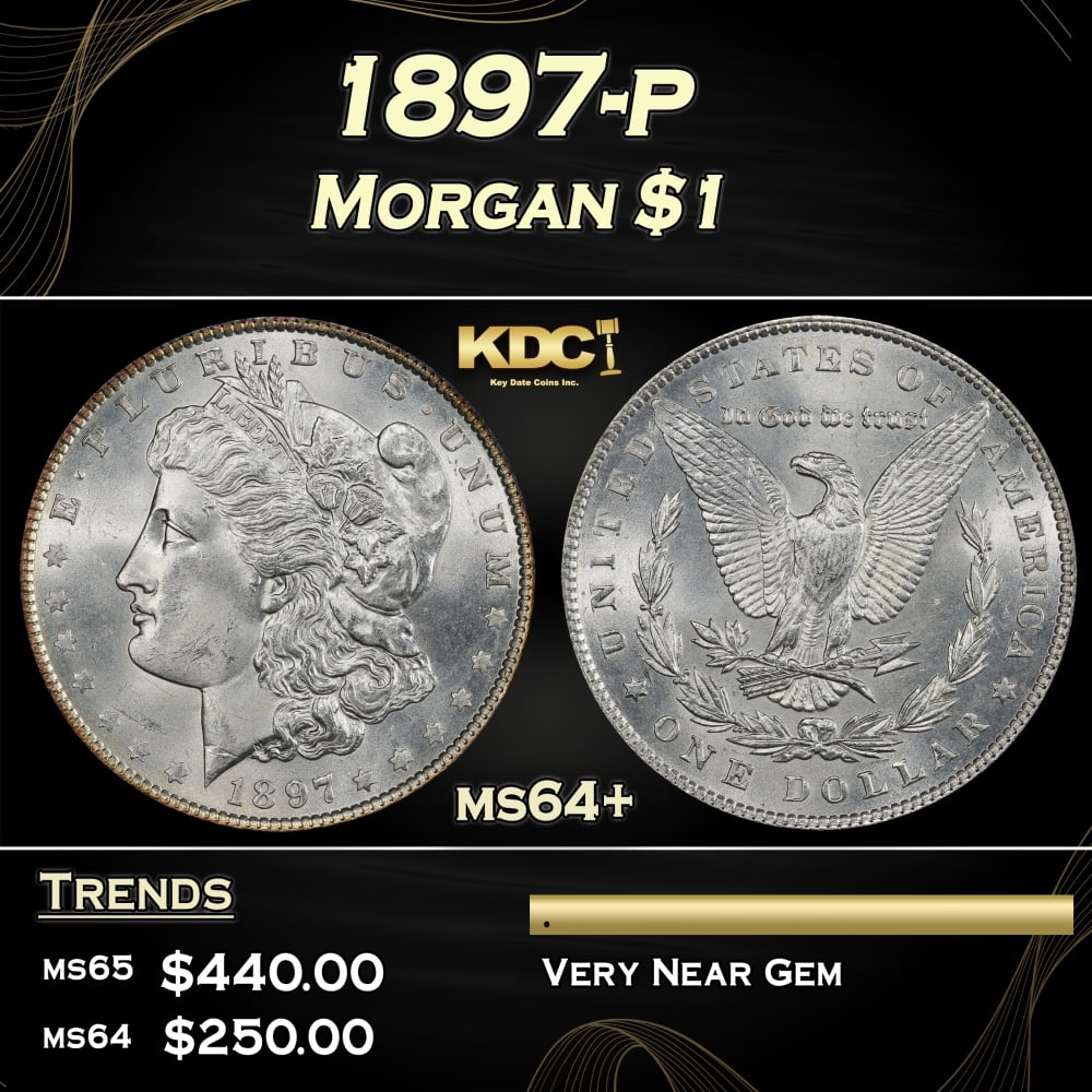 1897-p Morgan Dollar $1 Grades ms64+ (1 of 3)