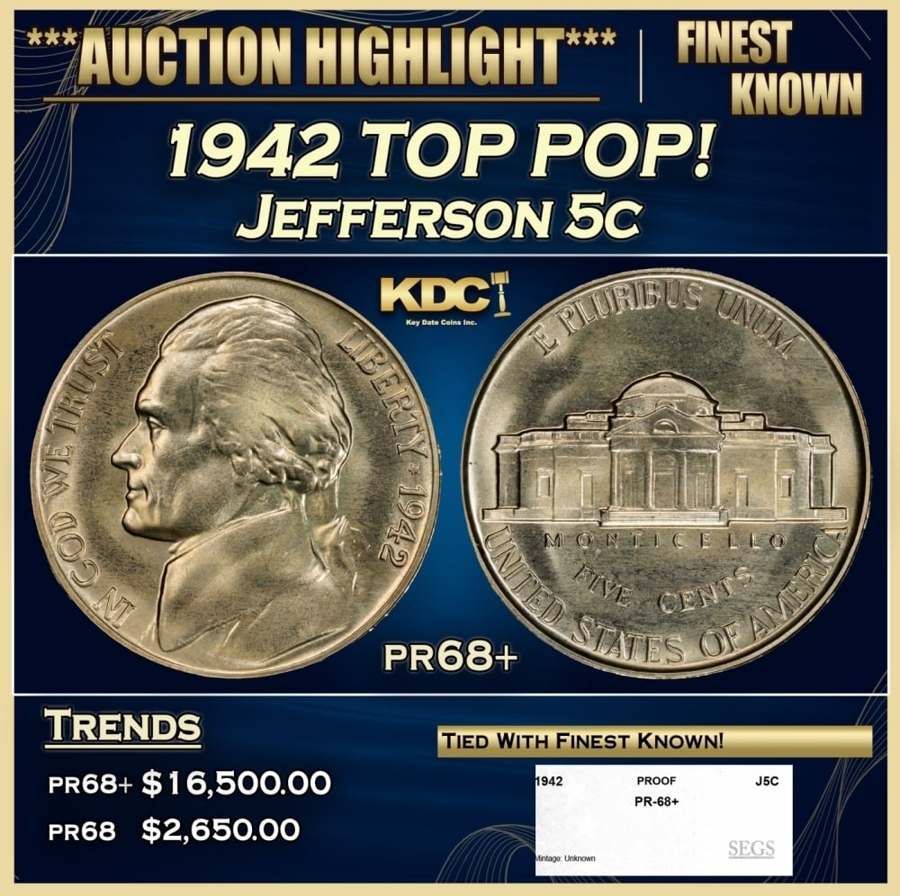 1942 Proof Jefferson Nickel TOP POP! 5c pr68+ SEGS (1 of 4)