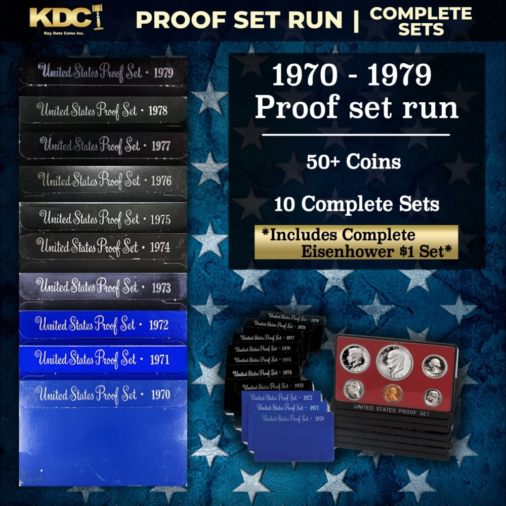 1970-1979 Full Decade Proof Set Run 57 Coins 10 Complete Sets Complete Ike $1 Set: 1970-1979 Full Decade Proof Set Run 57 Coins 10 Complete Sets Complete Ike $1 Set.