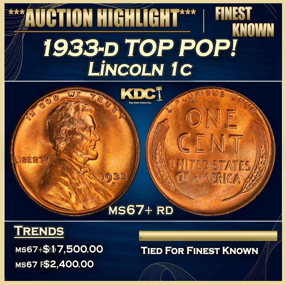 1933-d Lincoln Cent TOP POP! 1c ms67+ rd SEGS: 1933-d TOP POP! Lincoln Cent 1c ms67+ rd SEGS. 0