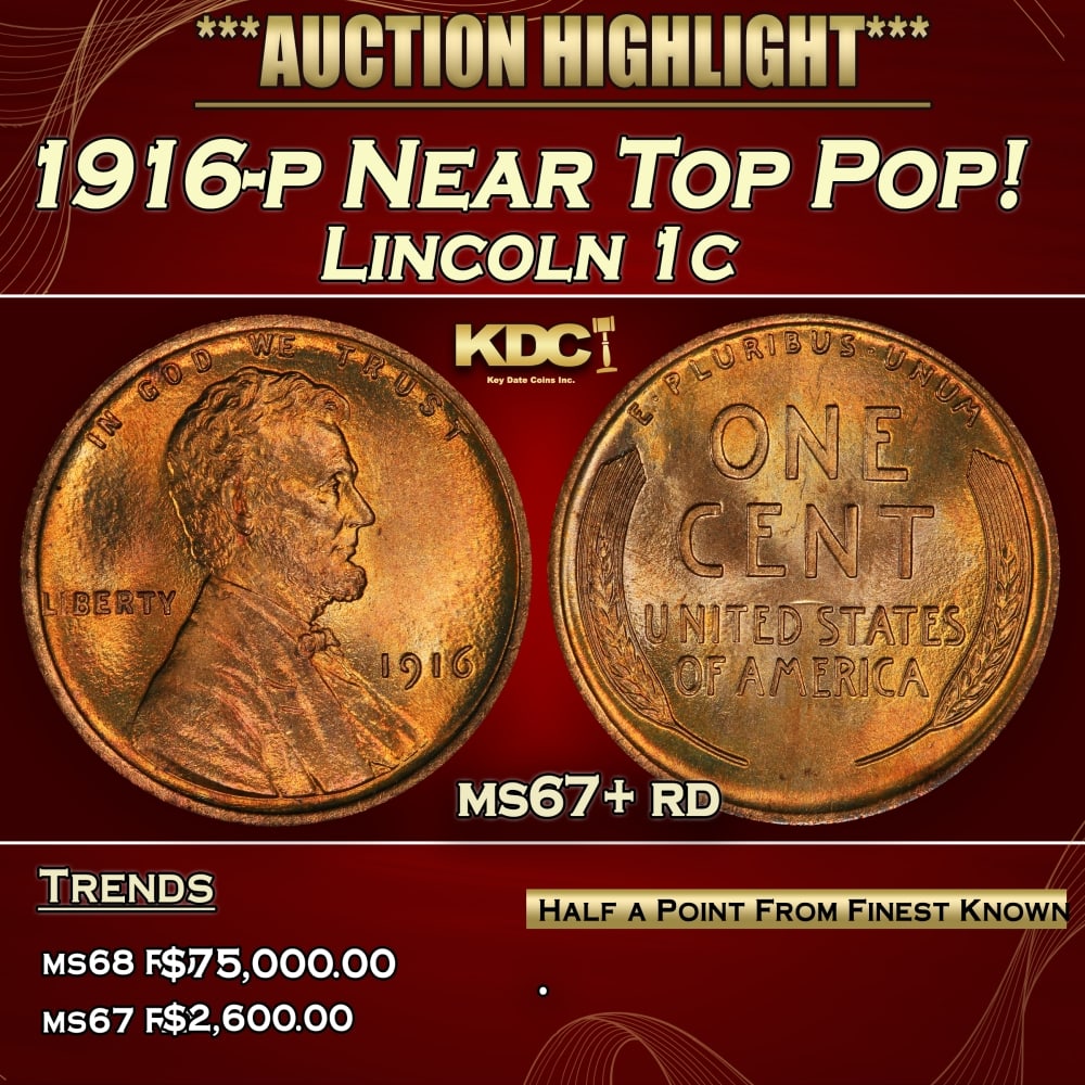1916-p Lincoln Cent Near Top Pop! 1c ms67+ rd SEGS: 1916-p Near Top Pop! Lincoln Cent 1c ms67+ rd SEGS. 0
