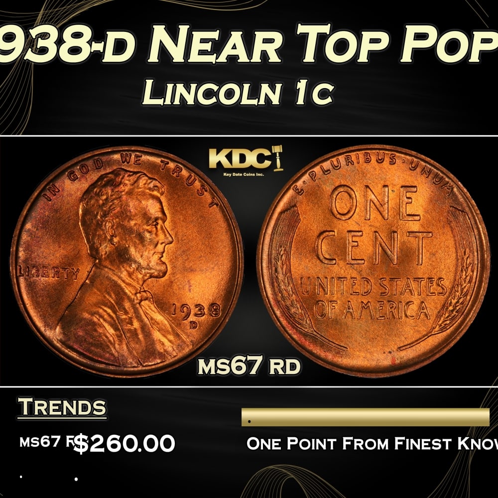 1938-d Lincoln Cent Near Top Pop 1c ms67 rd SEGS: 1938-d Near Top Pop Lincoln Cent 1c ms67 rd SEGS. 0