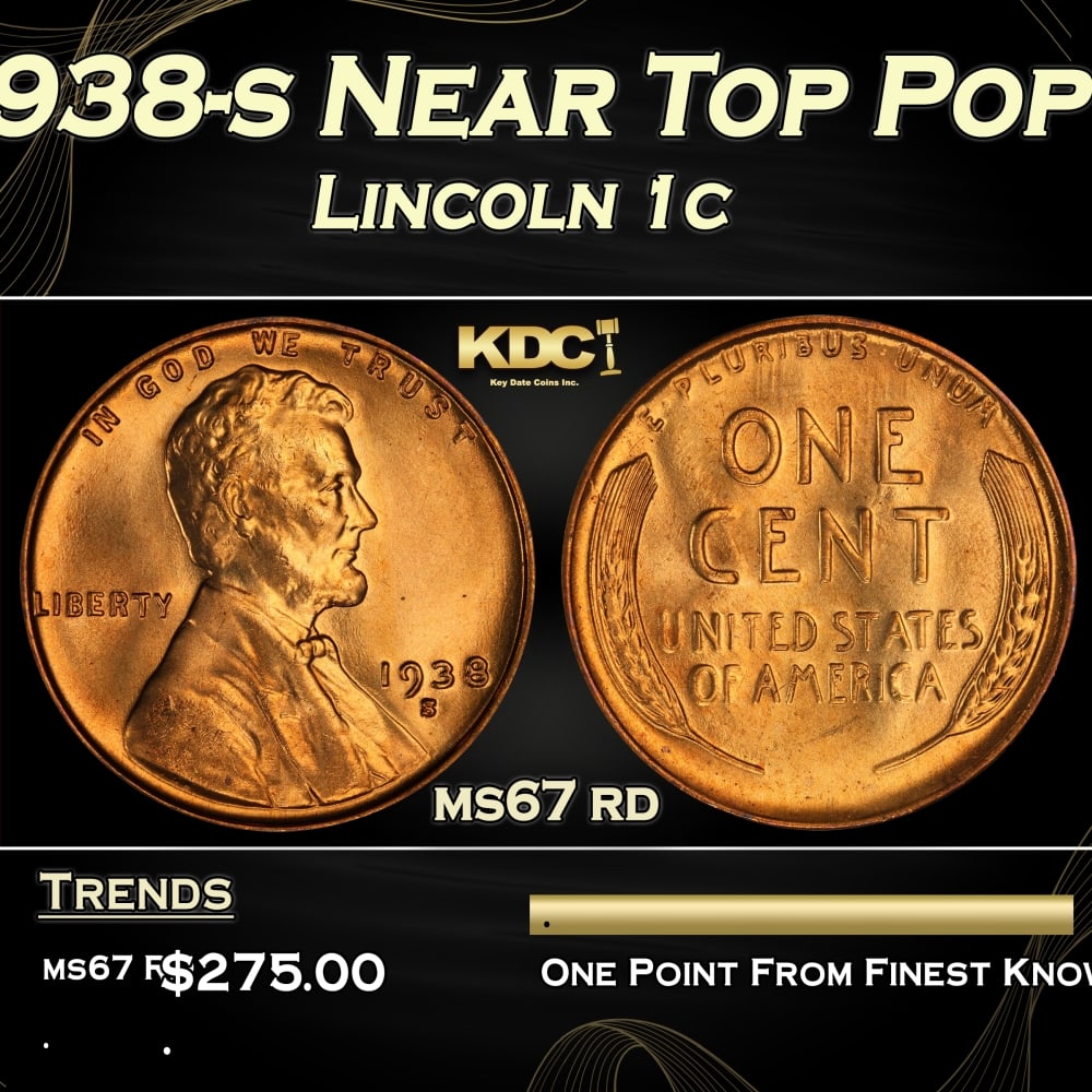 1938-s Lincoln Cent Near Top Pop 1c ms67 rd SEGS: 1938-s Near Top Pop Lincoln Cent 1c ms67 rd SEGS. 0