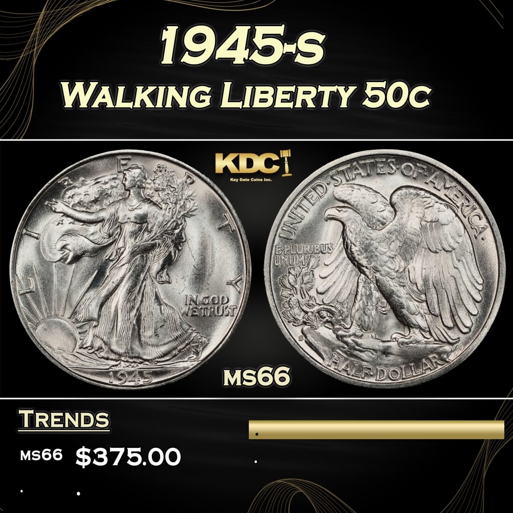 1945-s Walking Liberty Half Dollar 50c Grades ms66: 1945-s Walking Liberty Half Dollar 50c Grades ms66. 0