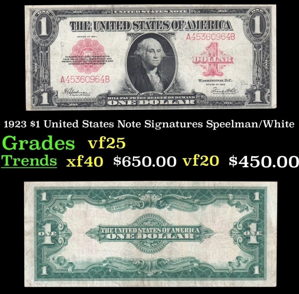1923 Speelman/White $1 United States Note Grades vf+ (1 of 3)
