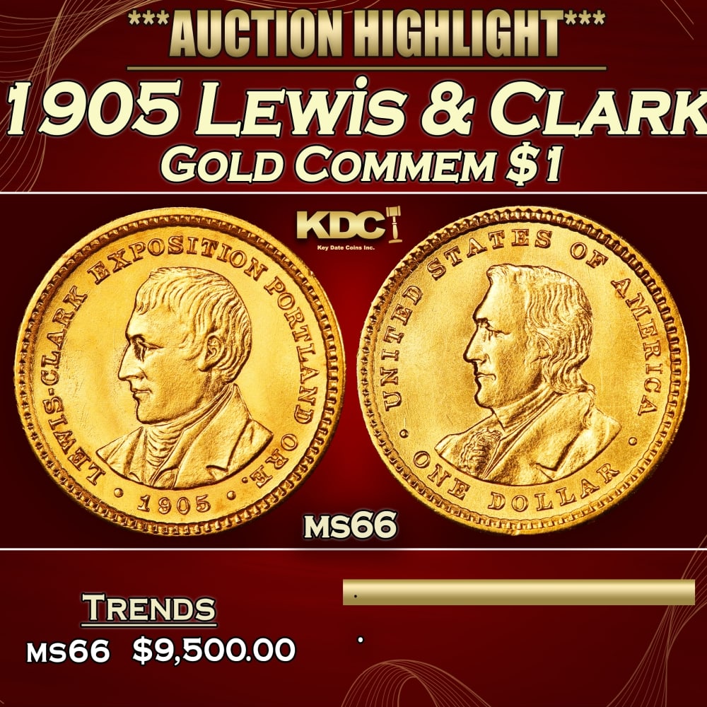1905 Lewis & Clark Gold Commem Dollar 1 ms66 SEGS: 1905 Lewis & Clark Gold Commem Dollar 1 ms66 SEGS. Heads You win, Heads You Lose! This is THE ONLY Two Headed Coin in US History! The Obverse depicts the Head of Lewis and the Reverse the Head of Clar