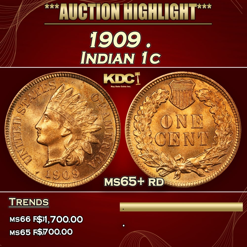 1909 Indian Cent . 1c ms65+ rd SEGS: 1909 . Indian Cent 1c ms65+ rd SEGS. 0