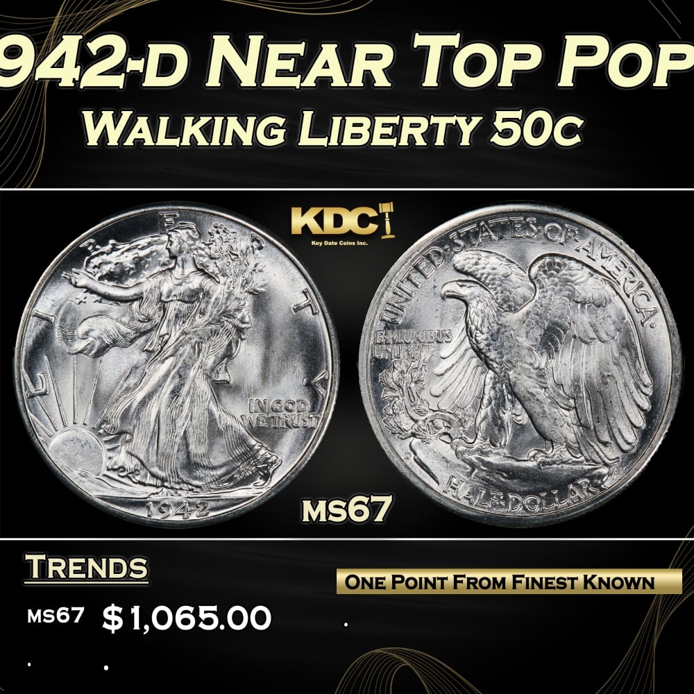 1942-d Walking Liberty Half Dollar Near Top Pop 50c ms67 SEGS: 1942-d Near Top Pop Walking Liberty Half Dollar 50c ms67 SEGS. 0
