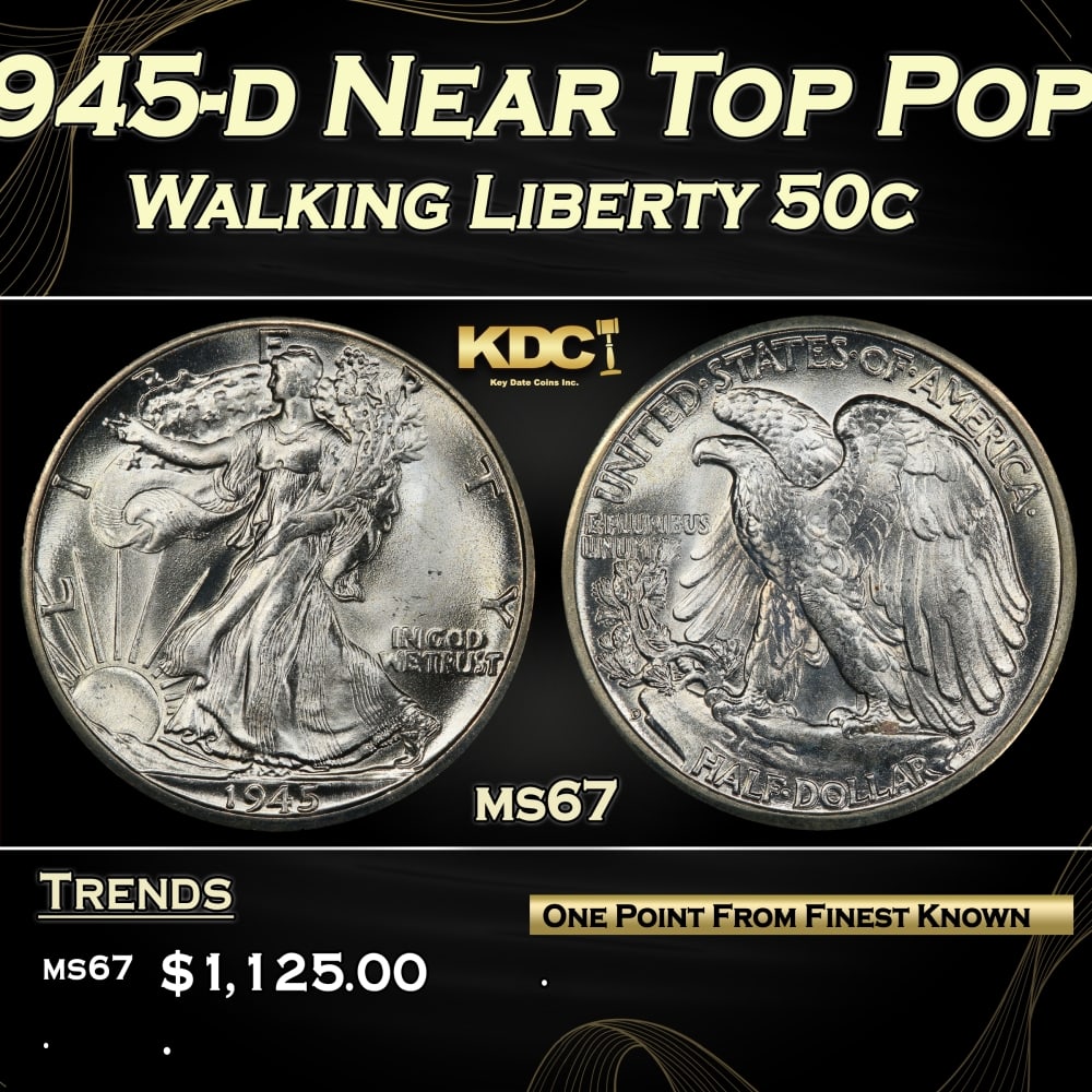 1945-d Walking Liberty Half Dollar Near Top Pop 50c ms67 SEGS: 1945-d Near Top Pop Walking Liberty Half Dollar 50c ms67 SEGS. 0
