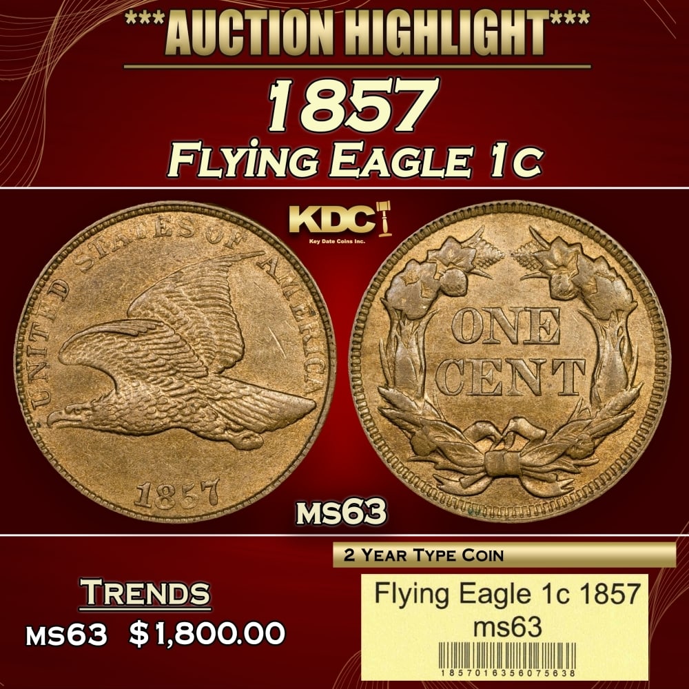 1857 Flying Eagle Cent 1c ms63 USCG (1 of 4)