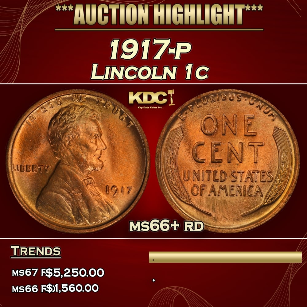 1917-p Lincoln Cent 1c ms66+ rd SEGS: 1917-p Lincoln Cent 1c ms66+ rd SEGS. 0