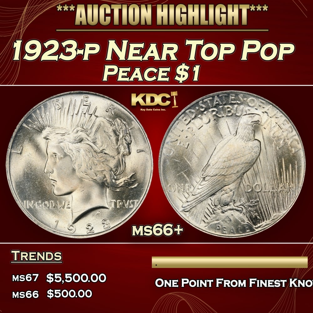 1923-p Peace Dollar Near Top Pop $1 ms66+ SEGS: 1923-p Near Top Pop Peace Dollar $1 ms66+ SEGS. 0