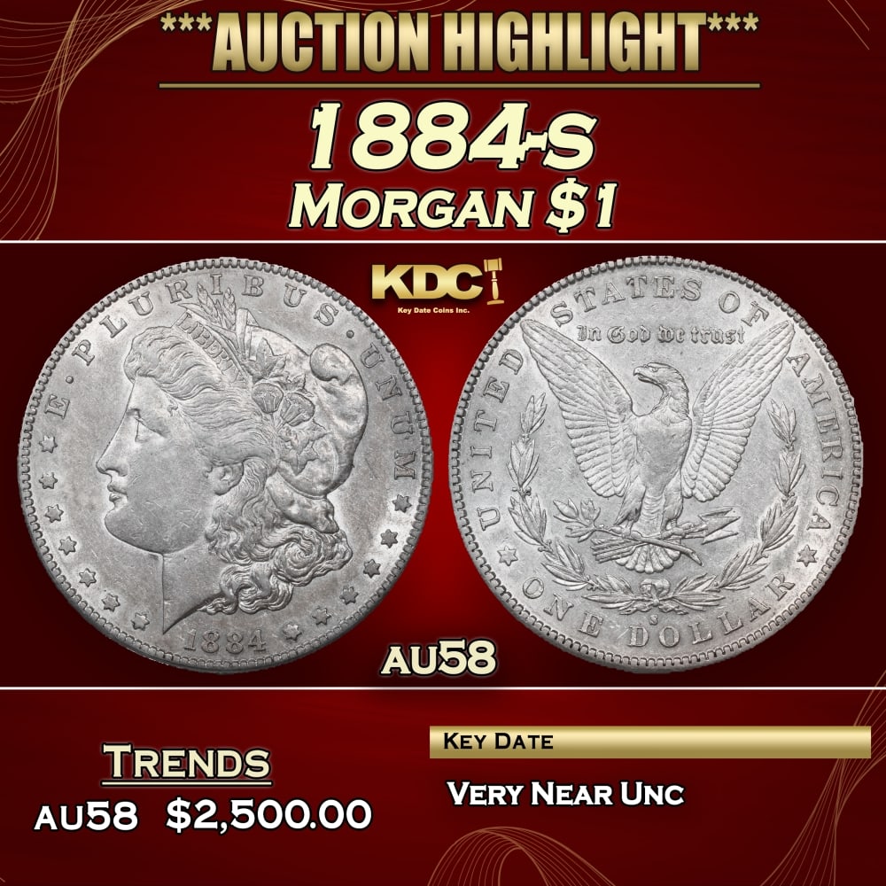 1884-s Morgan Dollar $1 au58 SEGS: 1884-s Morgan Dollar $1 au58 SEGS. 0