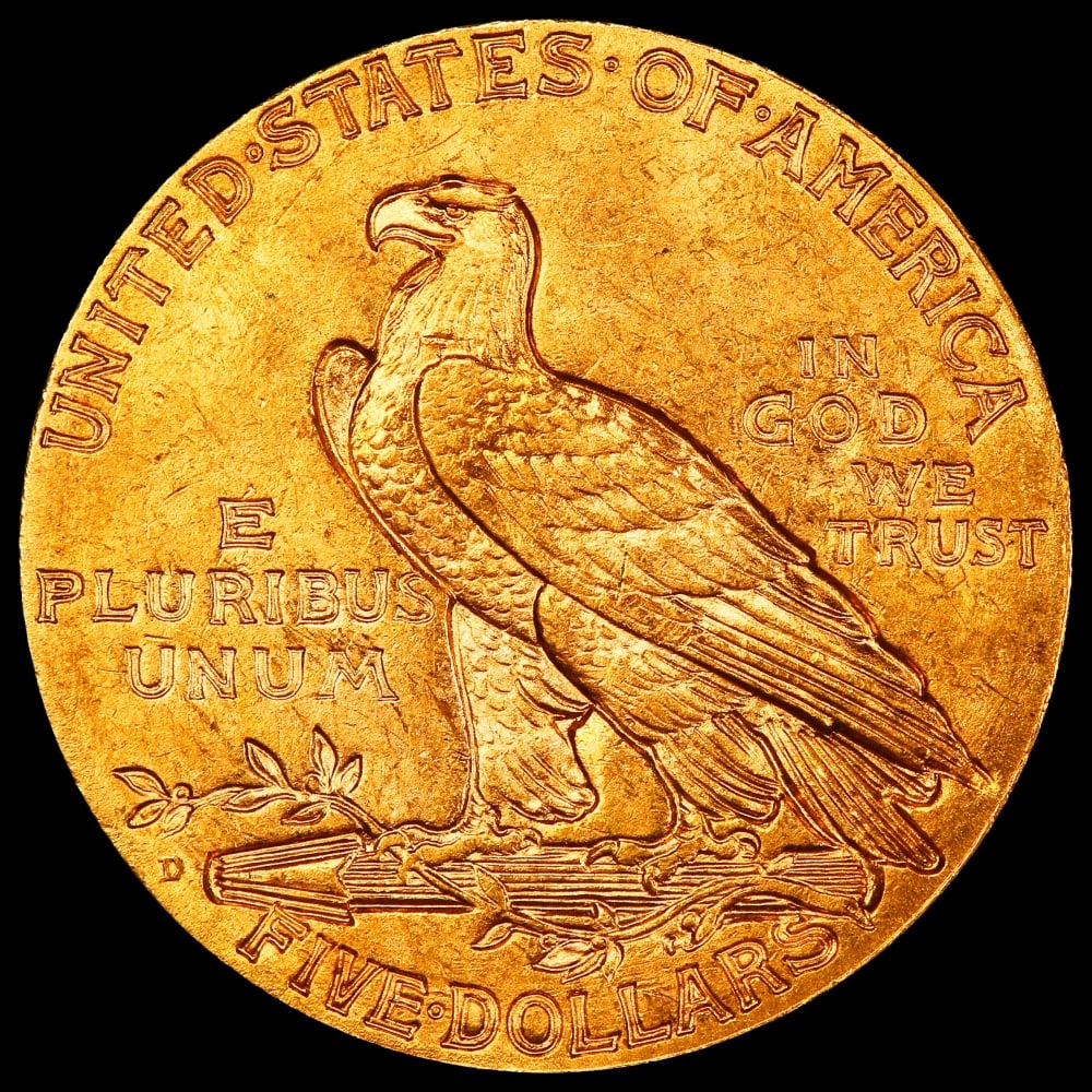 1908-d Gold Indian Half Eagle $5 ms65+ USCG - 3