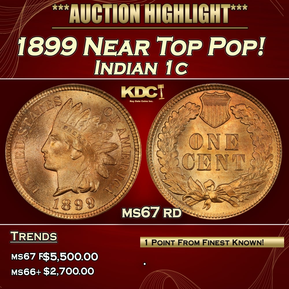 1899 Indian Cent Near Top Pop! 1c ms67 rd SEGS: 1899 Near Top Pop! Indian Cent 1c ms67 rd SEGS. 0