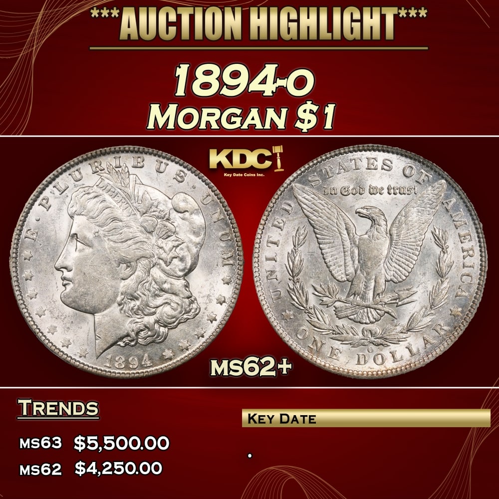 1894-o Morgan Dollar $1 ms62+ USCG: 1894-o Morgan Dollar $1 ms62+ USCG. 0
