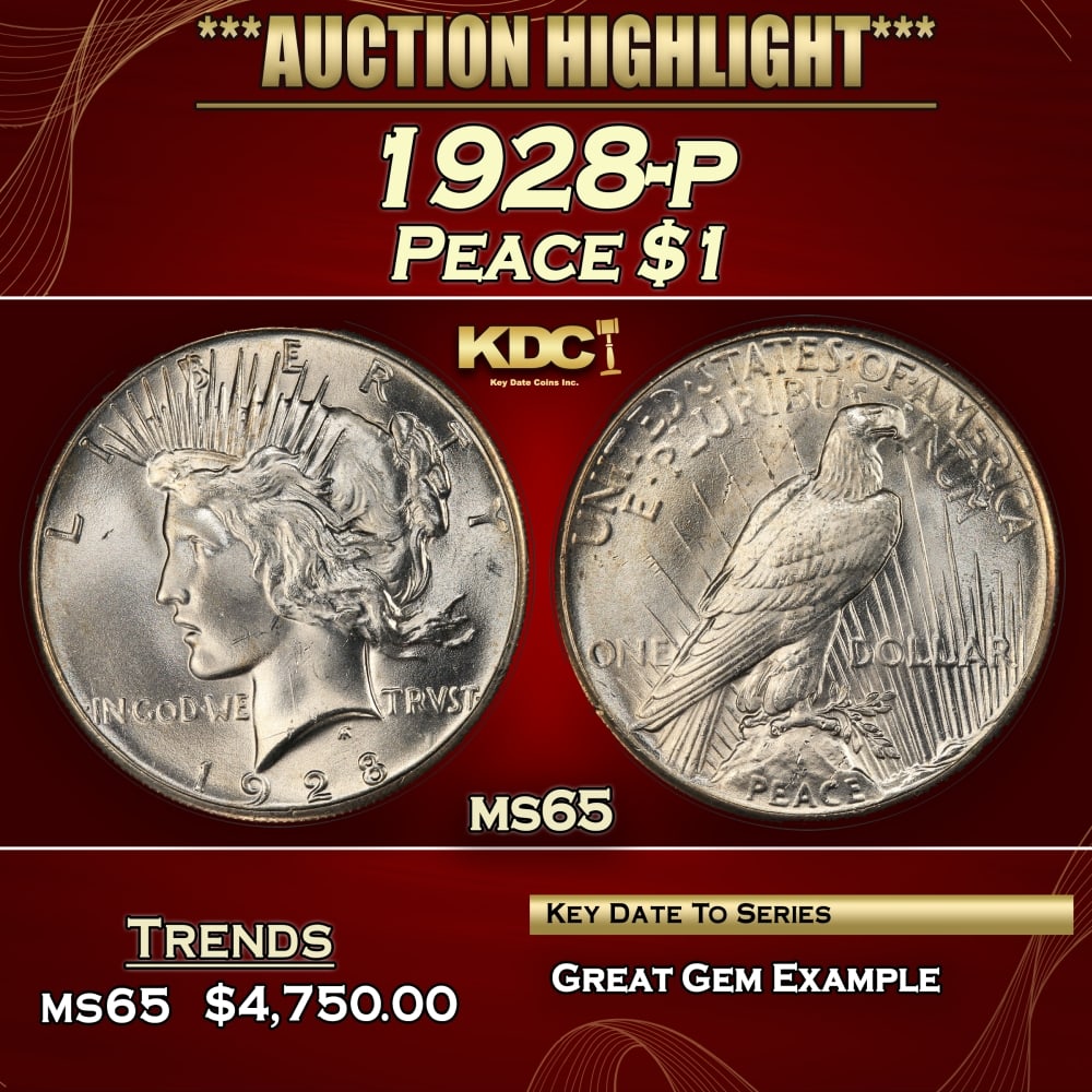 1928-p Peace Dollar $1 ms65 SEGS: 1928-p Peace Dollar $1 ms65 SEGS. Incredibly scarce date, lowest mintage in the entire Peace Dollar Series. Scarce in all grades. 0