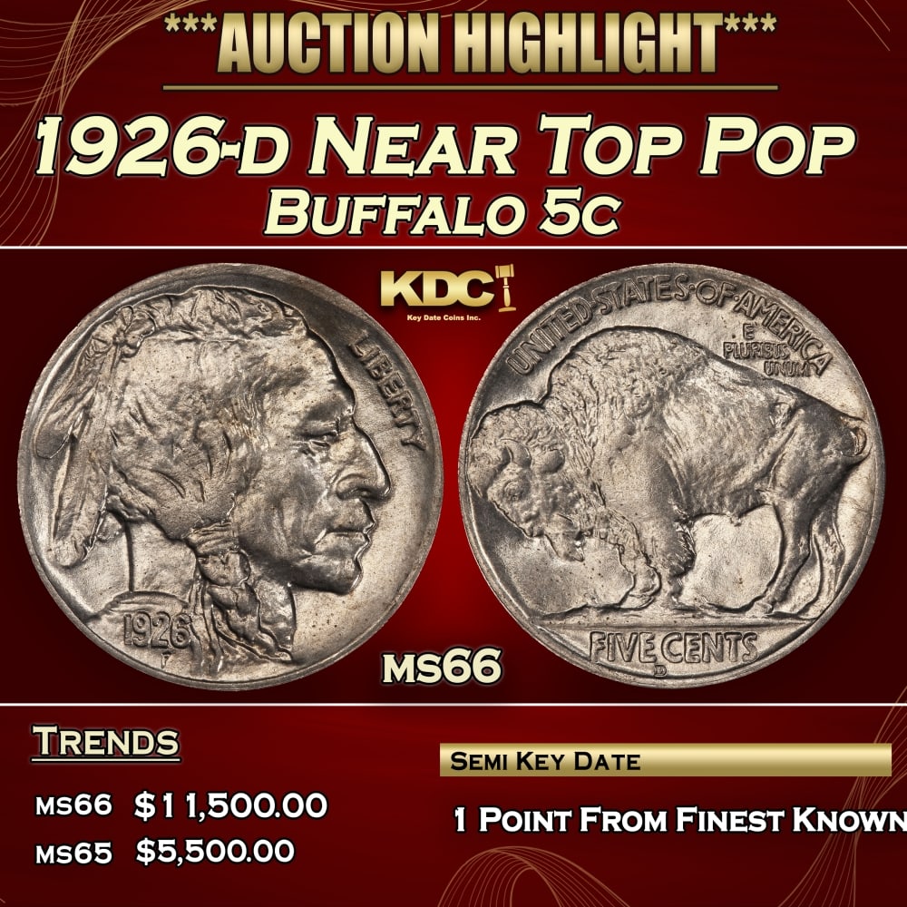 1926-d Buffalo Nickel Near Top Pop 5c ms66 SEGS: 1926-d Near Top Pop Buffalo Nickel 5c ms66 SEGS. 0