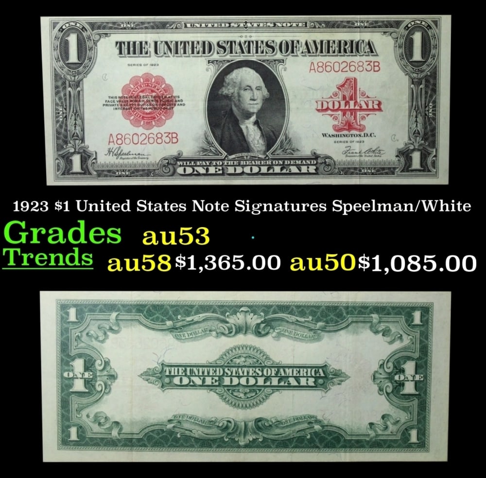 1923 Speelman/White $1 United States Note Grades Select AU (1 of 3)