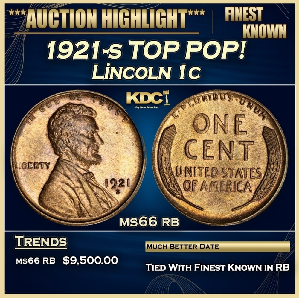 1921-s Lincoln Cent TOP POP! 1c ms66 rb SEGS: 1921-s TOP POP! Lincoln Cent 1c ms66 rb SEGS. 0