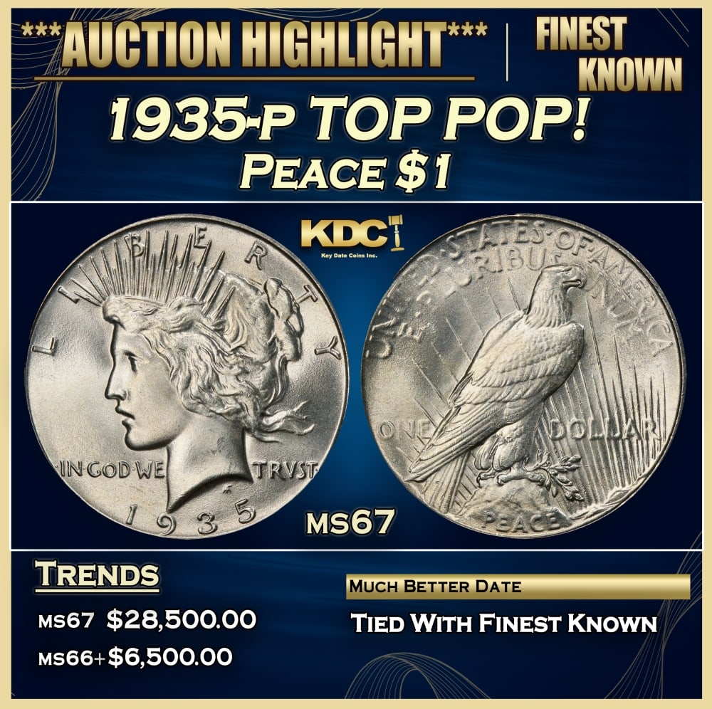 1935-p Peace Dollar TOP POP! $1 ms67 SEGS: 1935-p TOP POP! Peace Dollar $1 ms67 SEGS. 0