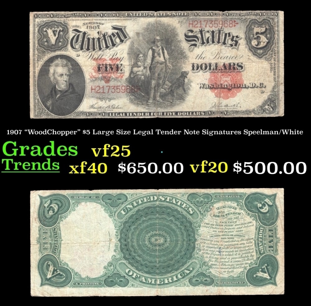 1907 Speelman/White $5 Large Size Legal Tender Note Grades vf+ (1 of 3)