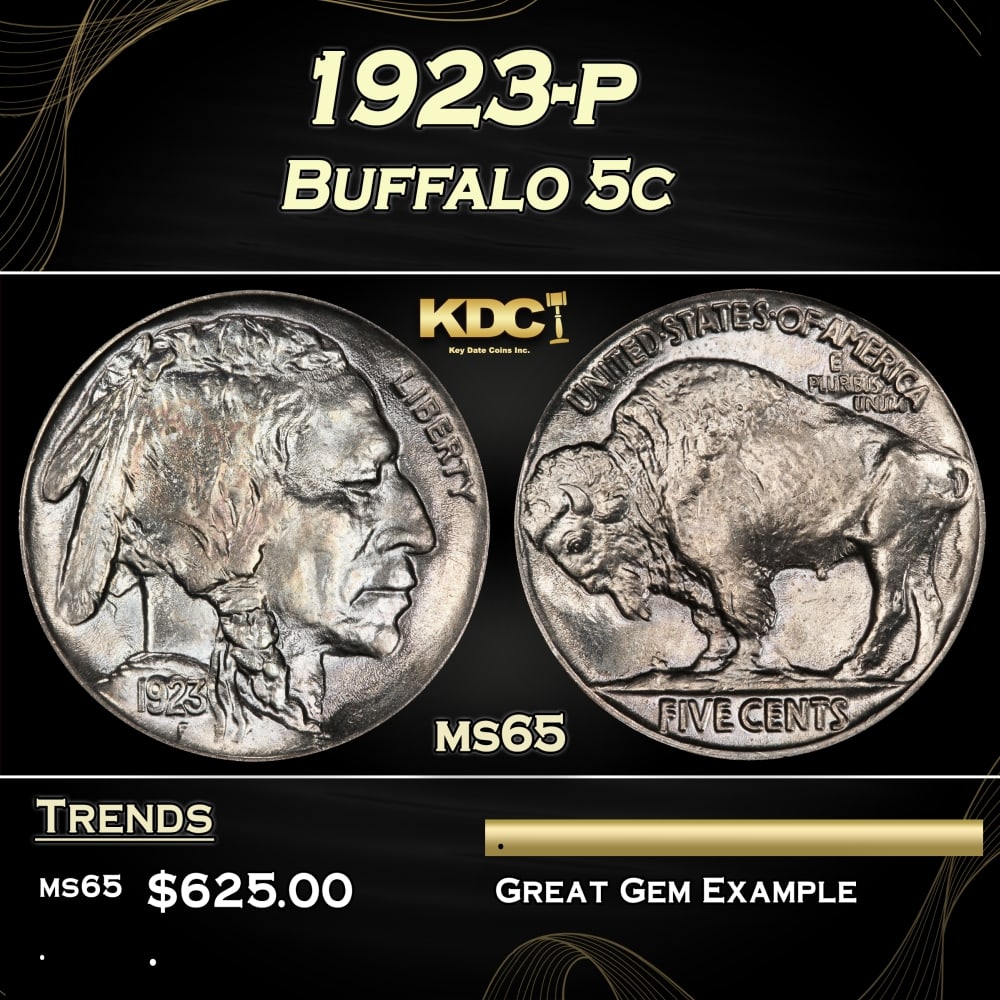 1923-p Buffalo Nickel 5c Grades ms65 (1 of 3)