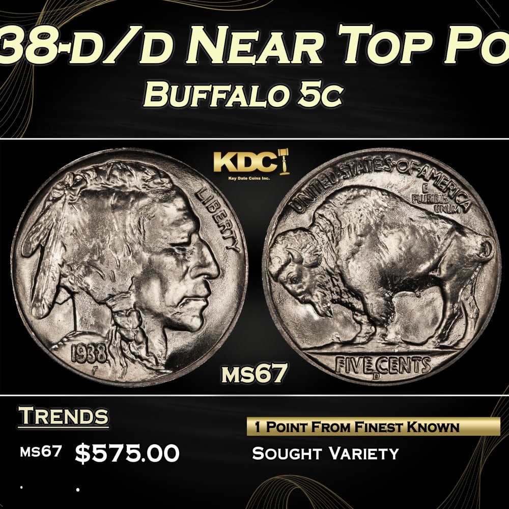 1938-d/d Buffalo Nickel Near Top Pop 5c ms67 SEGS: 1938-d/d Near Top Pop Buffalo Nickel 5c ms67 SEGS. 0