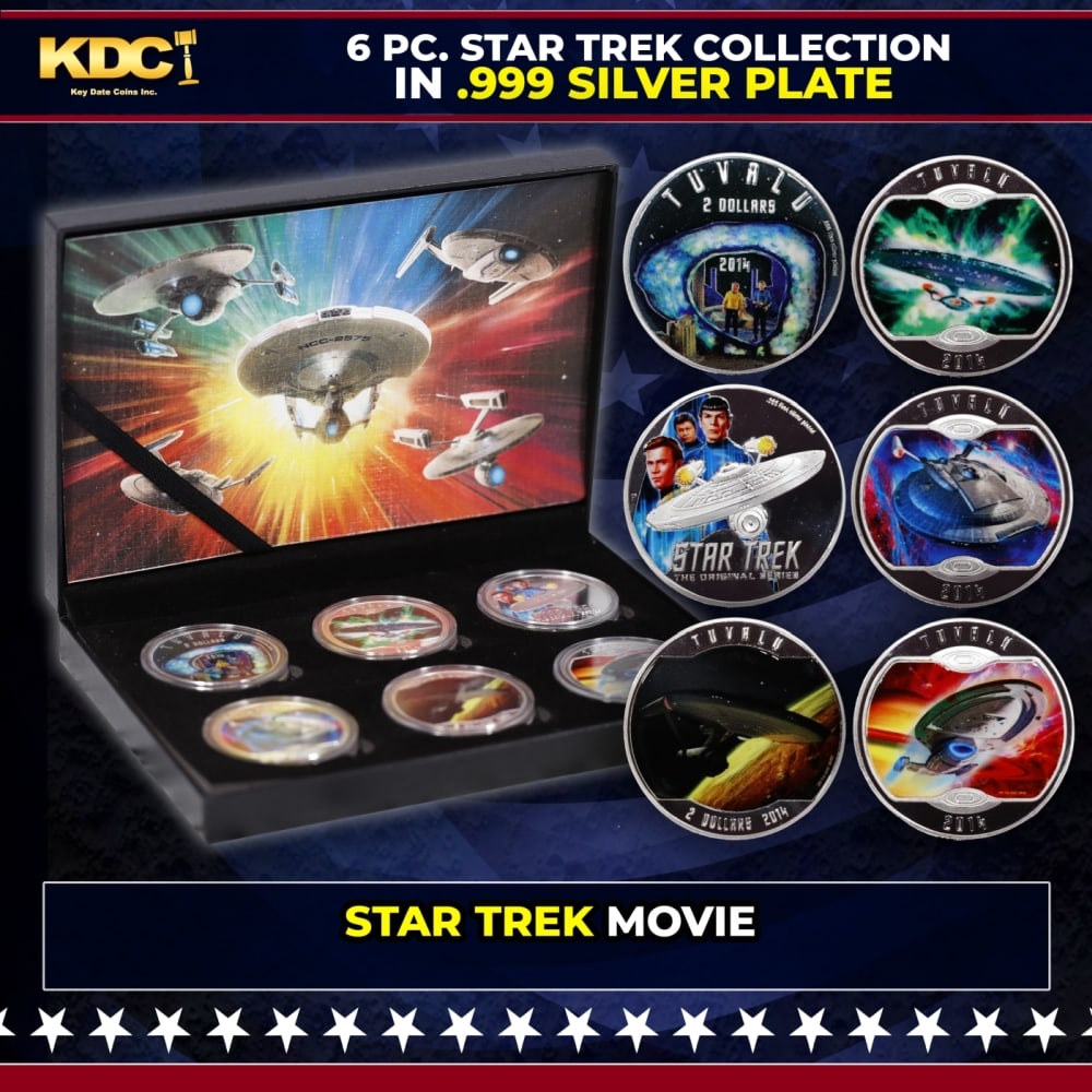 6 Coin Star Trek .999 Fine Silver Plated Round Collection: 6 Coin Star Trek .999 Fine Silver Plated Round Collection. Please Note All Backer Cards may have slight differences but will be very similar if not identical to the one in the photo