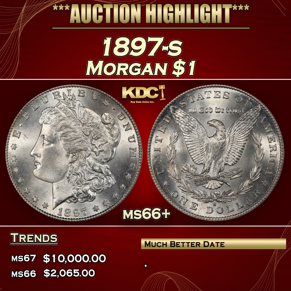 1897-s Morgan Dollar $1 ms66+ SEGS: 1897-s Morgan Dollar $1 ms66+ SEGS. 0