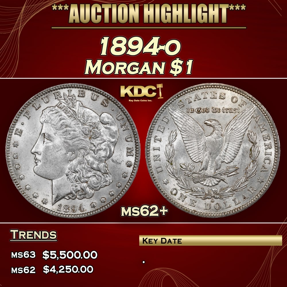 1894-o Morgan Dollar $1 ms62+ USCG: 1894-o Morgan Dollar $1 ms62+ USCG. 0