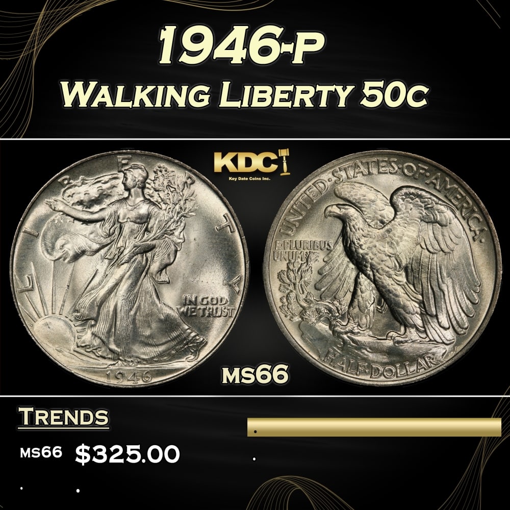 1946-p Walking Liberty Half Dollar 50c Grades ms66 (1 of 3)