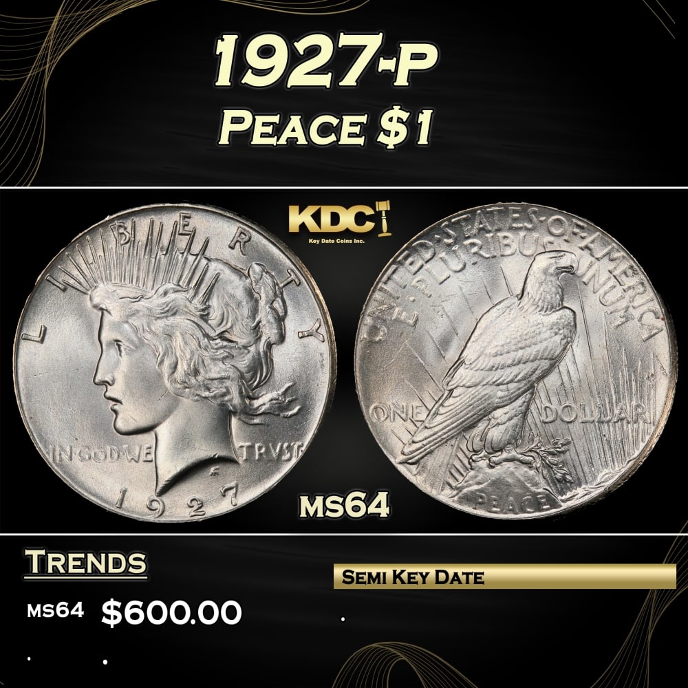1927-p Peace Dollar $1 Grades ms64 (1 of 3)