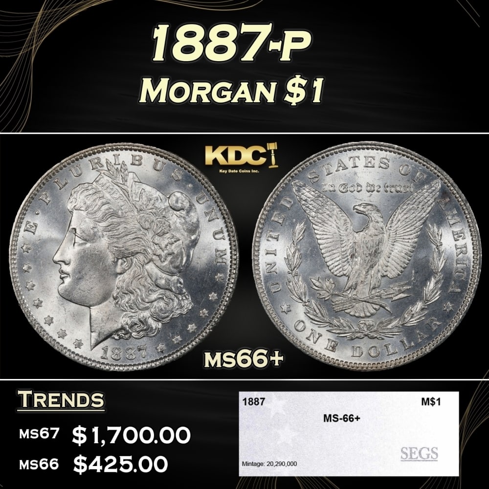 1887-p Morgan Dollar $1 ms66+ SEGS: 1887-p Morgan Dollar $1 ms66+ SEGS. 0